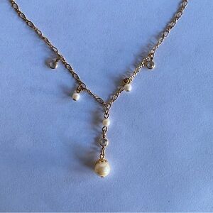Vintage 1928 Gold and Faux Pearl Y Necklace